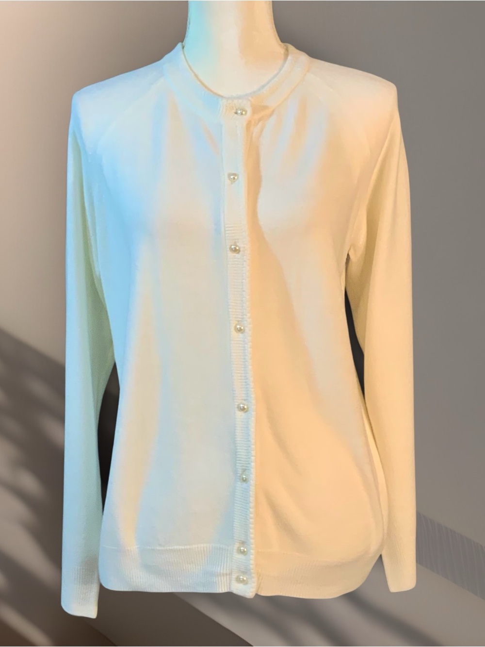 Karen Scott Cream Button-Front Cardigan